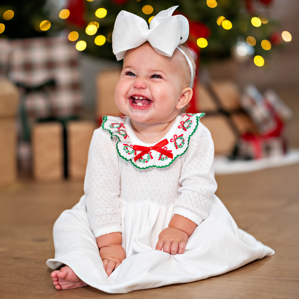 PatyKnit™ Dress with Swiss Wreath Trim Collar