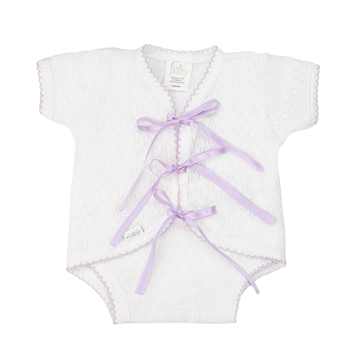 Paty Knit Ribbon Tie Onesie with Built-In Diaper Cover