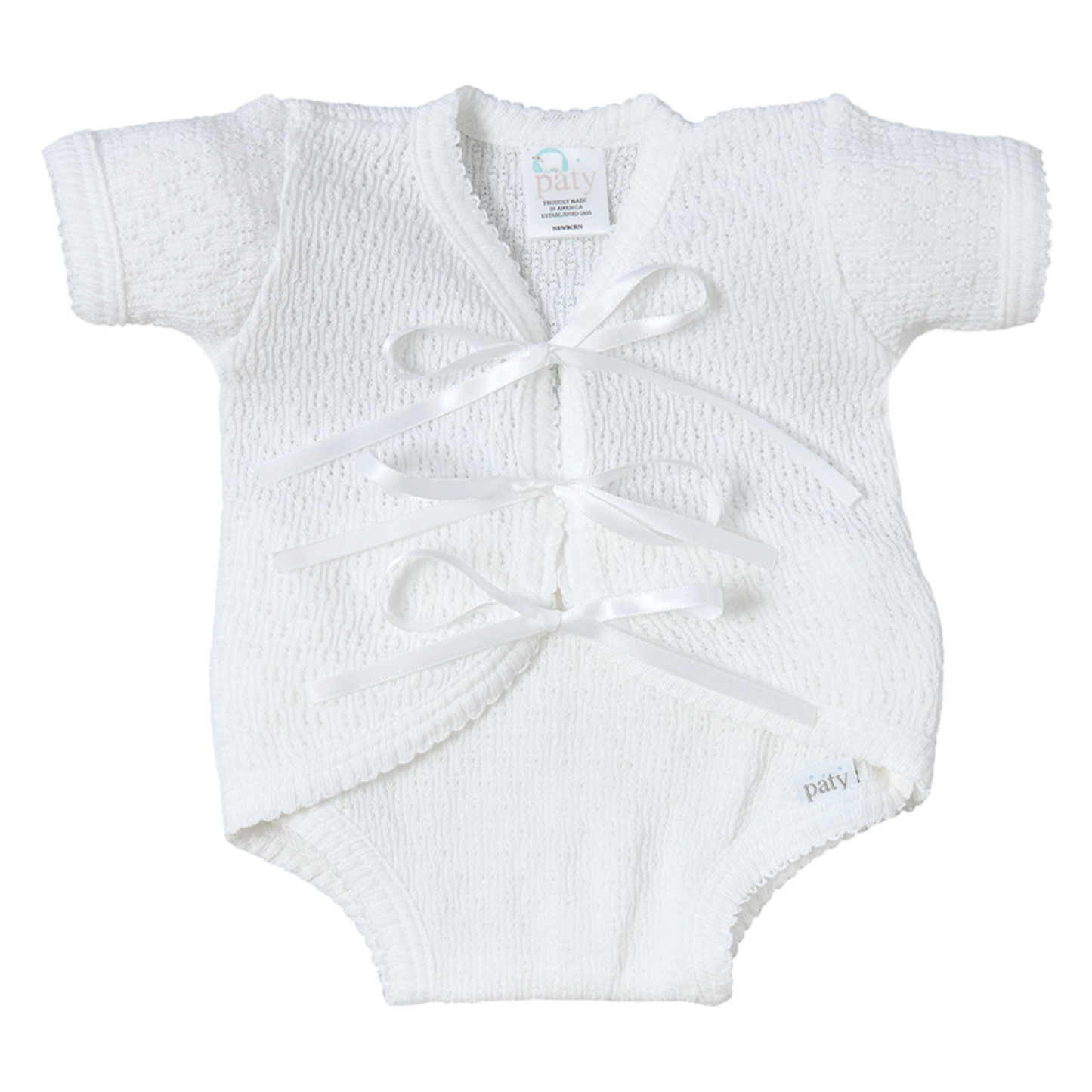 Paty Knit Ribbon Tie Onesie with Built-In Diaper Cover