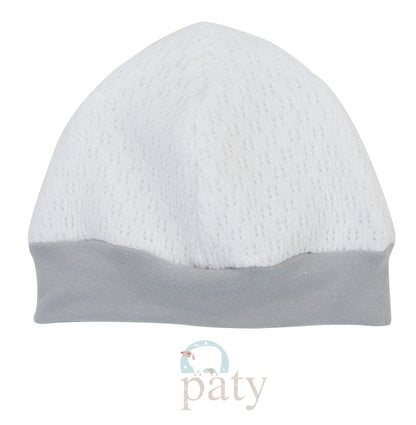 White Knit Beanie Cap with Cotton Trim Options #105J
