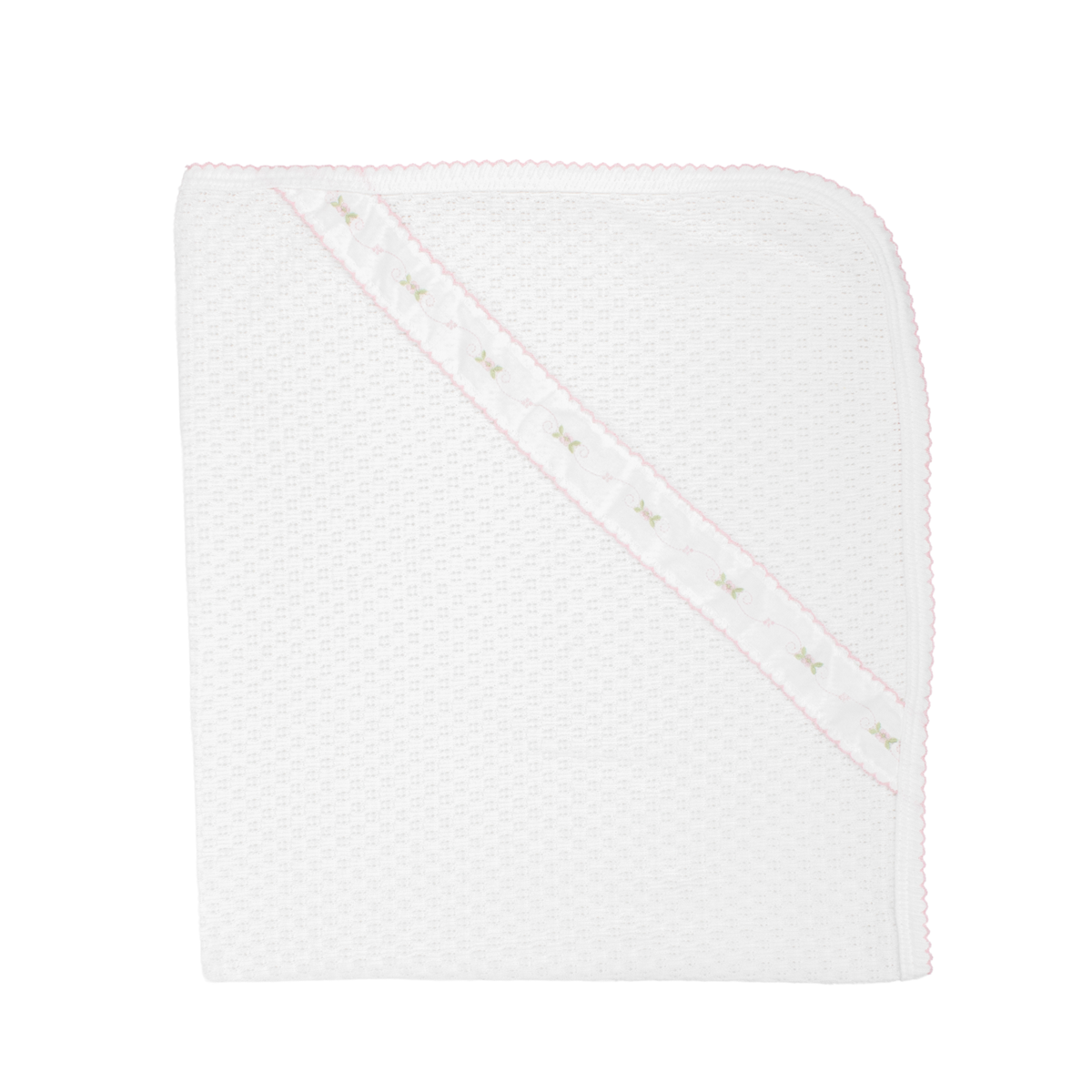 PatyKnit™ Swaddle Blanket with Swiss Floral Embroidery