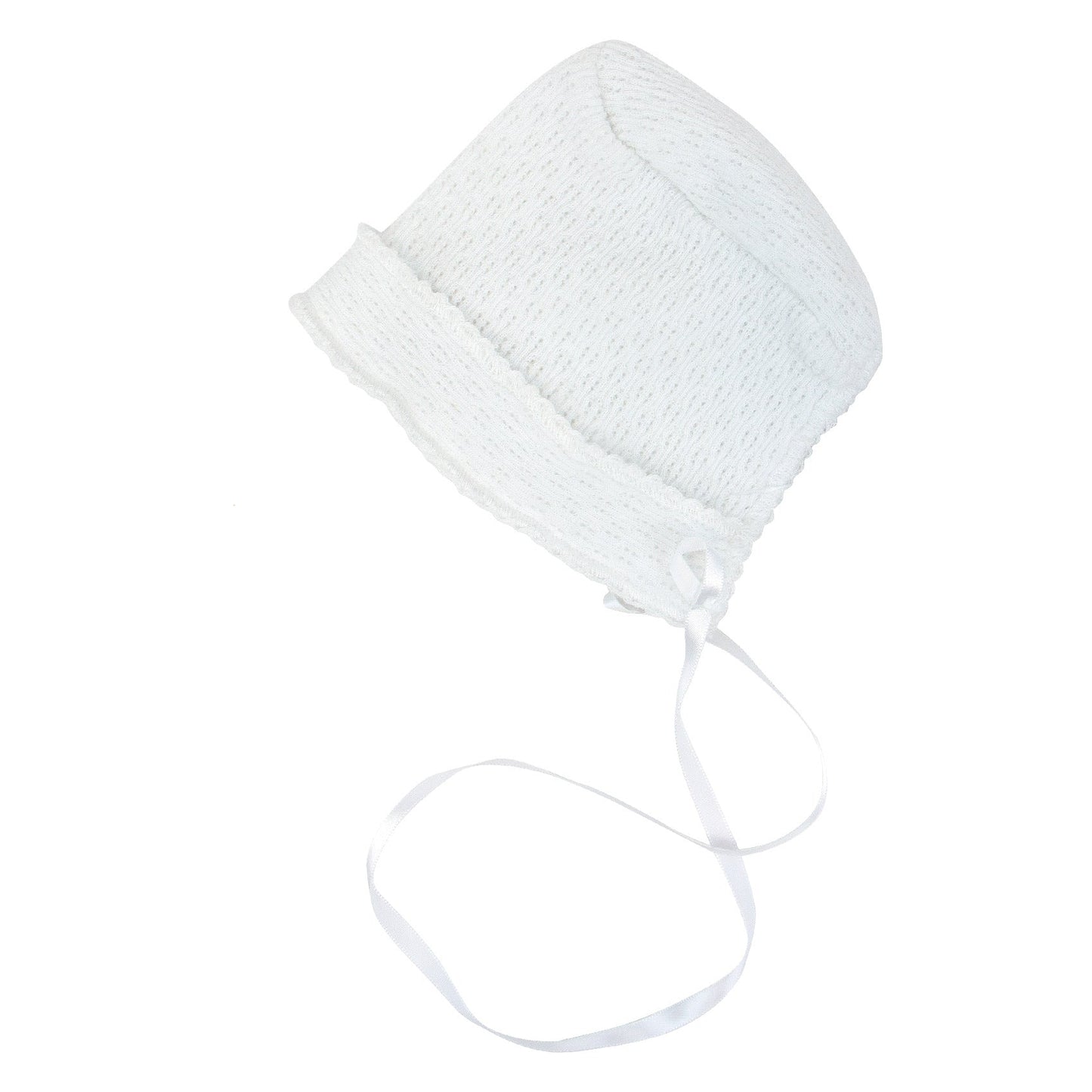 White Paty Bonnet with Ribbon Tie & White Trim