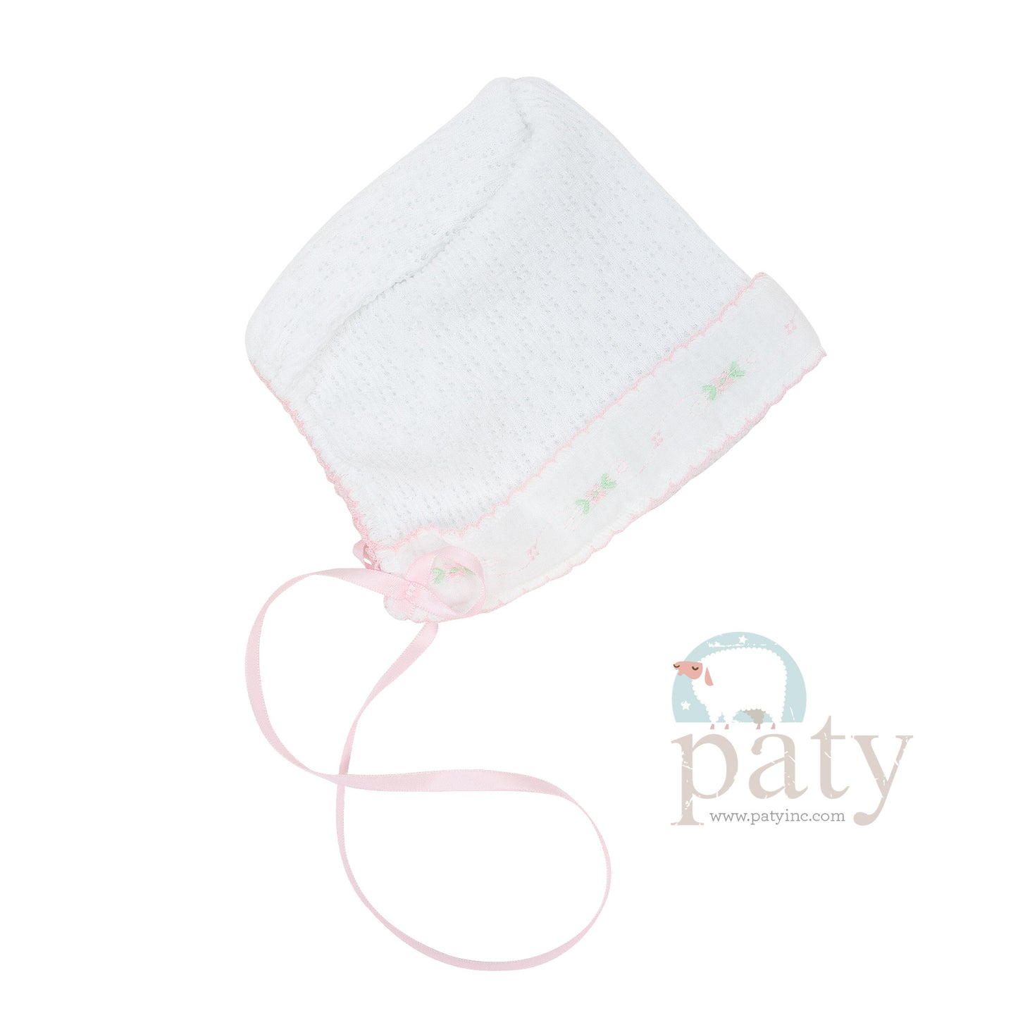 Paty Knit Bonnet with Swiss Floral Trim #110SWF