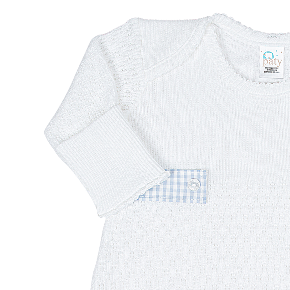 PatyKnit™ Overlap Shoulder Gown with Gingham Tab