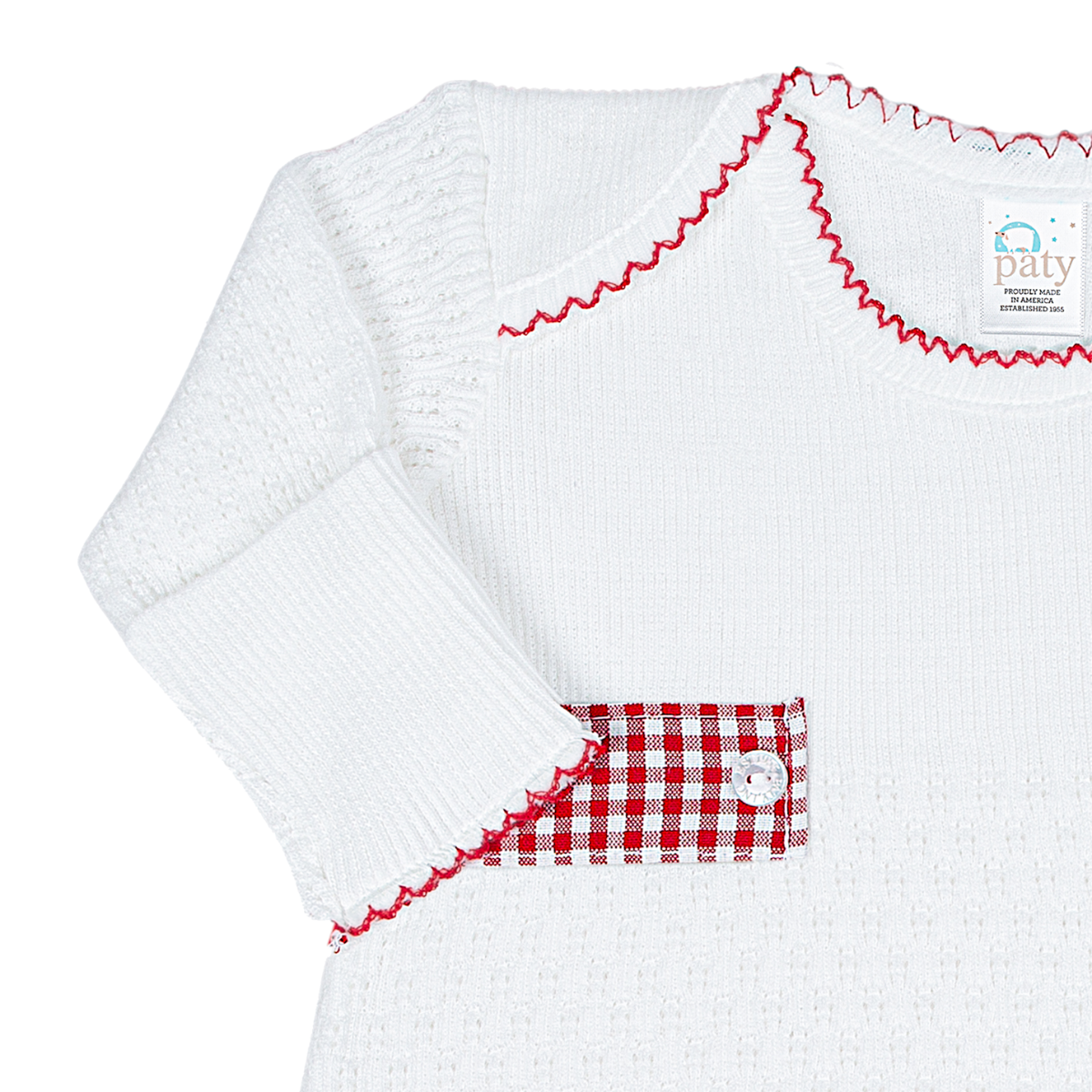 Paty Knit Overlap Shoulder Gown with Gingham Trim