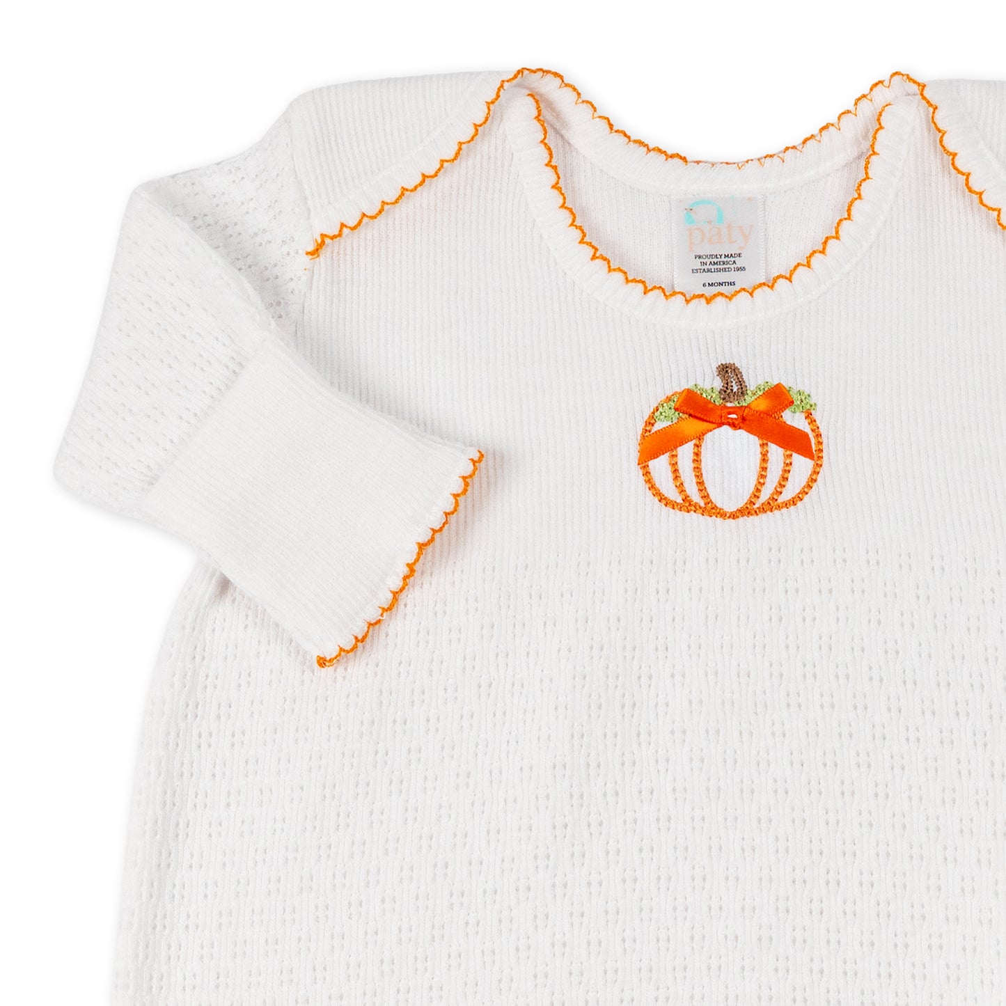 Paty Knit Overlap Shoulder Gown with Pumpkin Embroidery