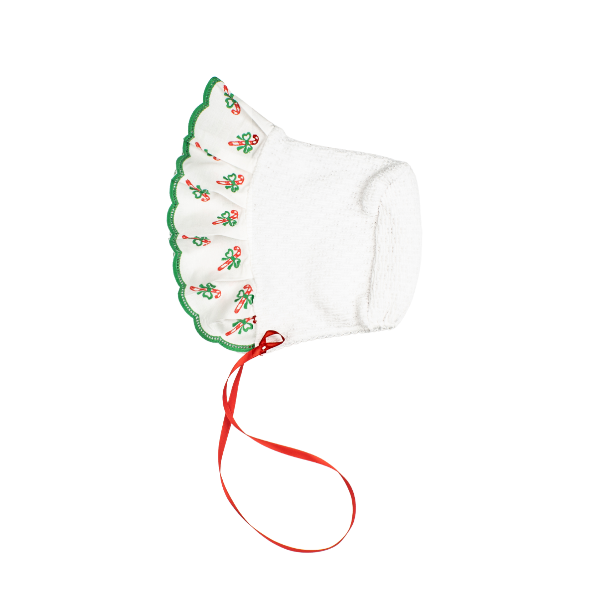 Paty Knit Bonnet with Swiss Candy Cane Ruffle (Christmas Collection)