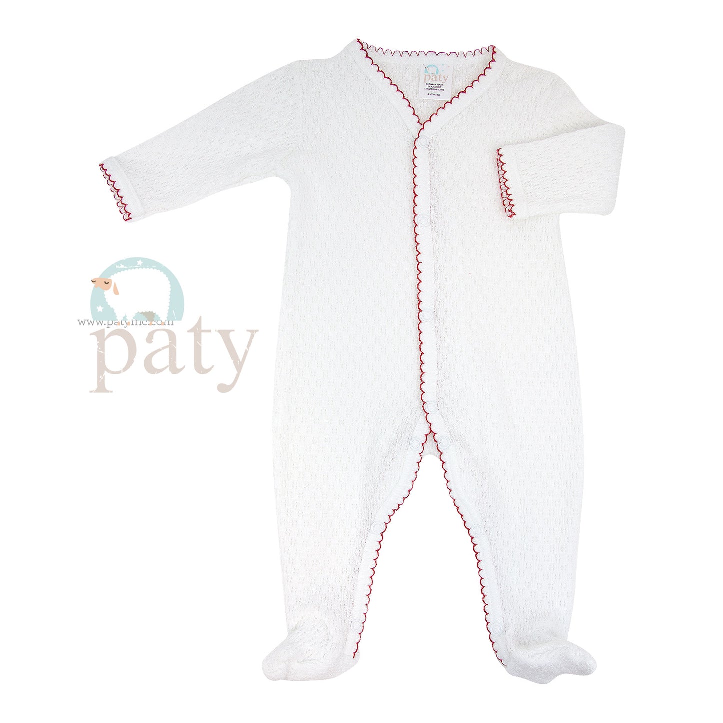 White Knit Footie w/ Red Trim