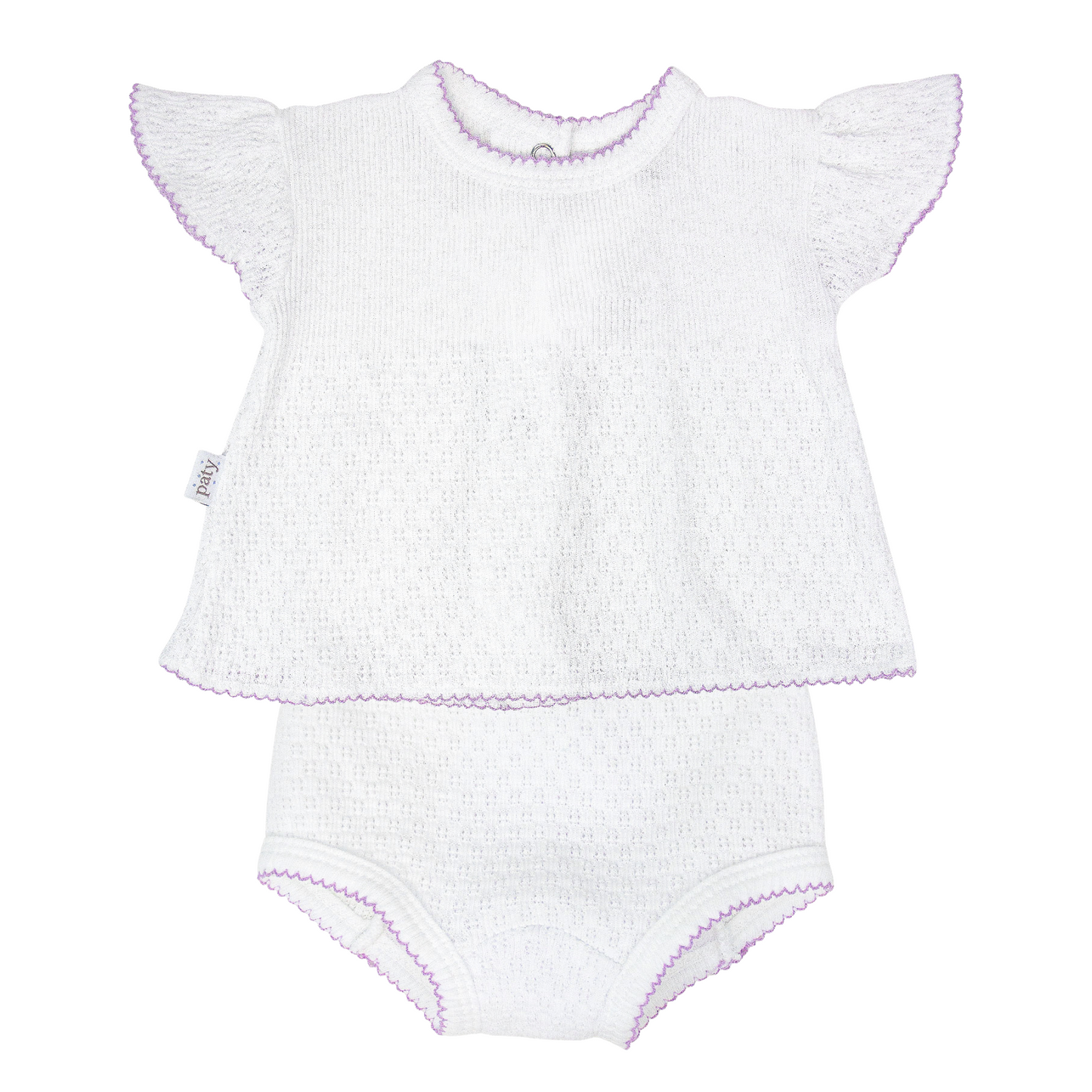 Paty Knit Monogrammed Flutter Sleeve Diaper Set