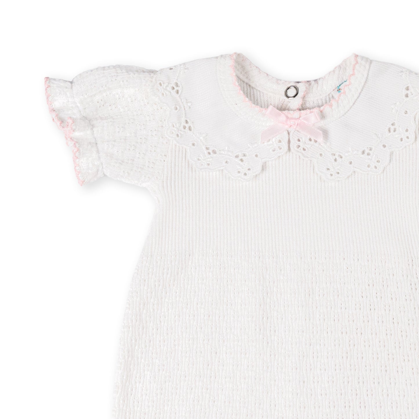 Paty Knit Short Sleeve Romper with Pique Lace Collar