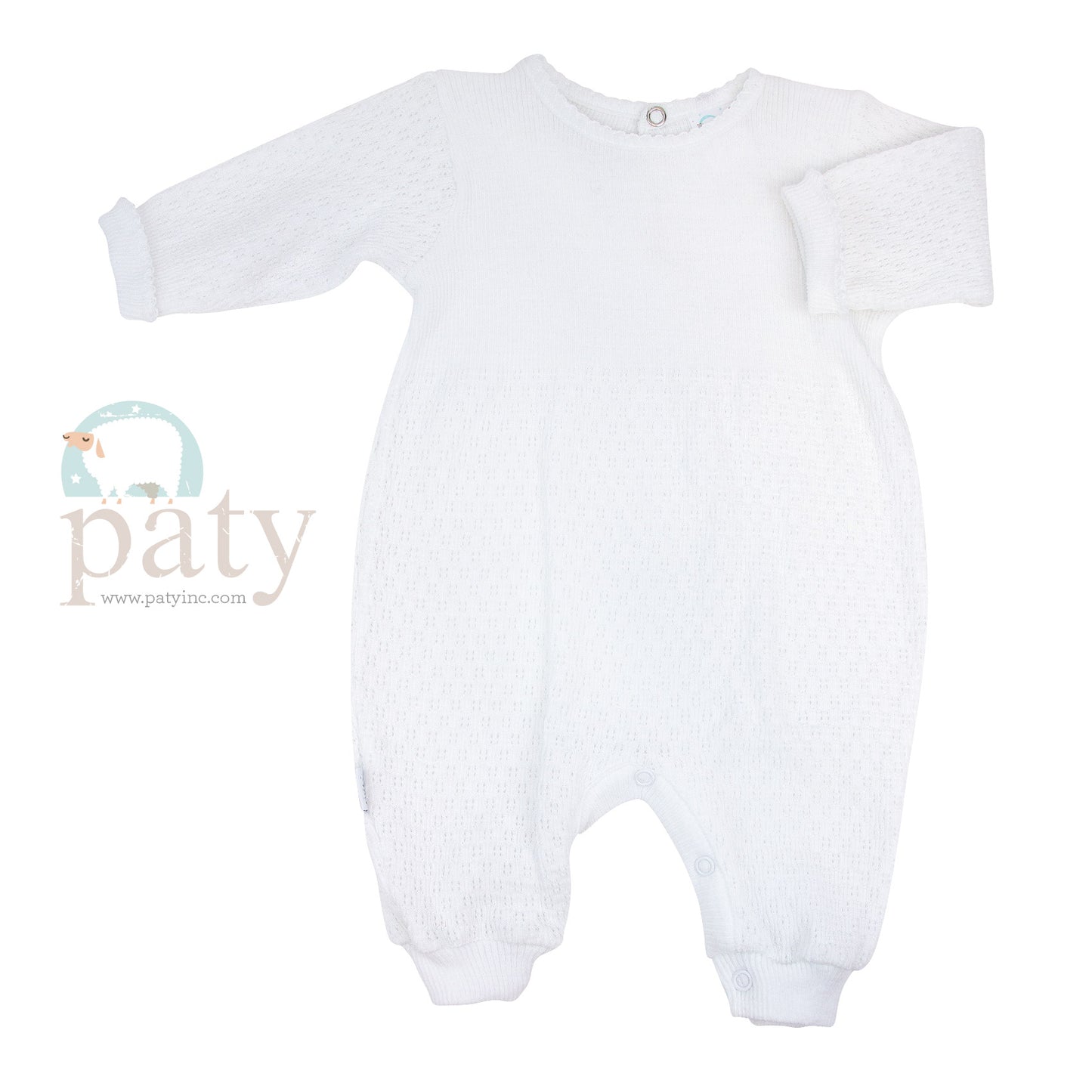 White Paty Knit Romper w/ Key Hole Back