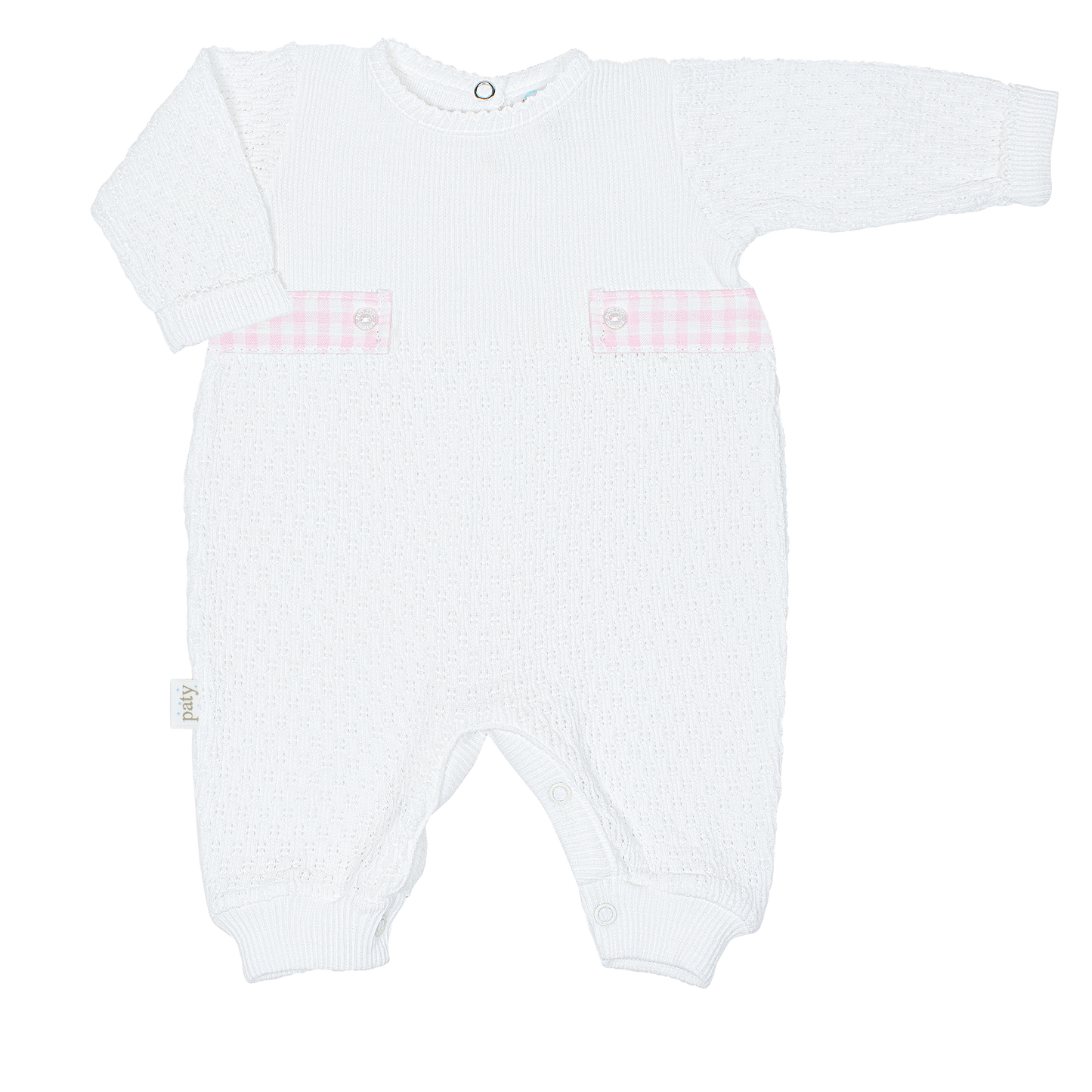 Paty Knit Romper, Gingham Tabs #166LSGHM