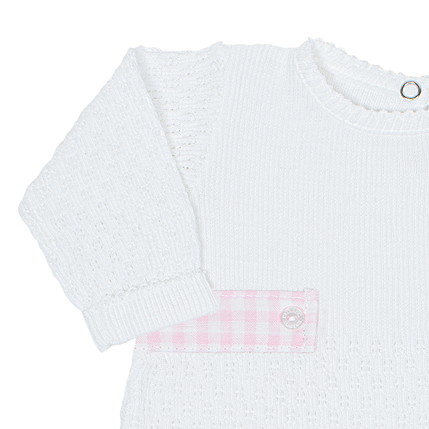 Paty Knit Romper, Gingham Tabs #166LSGHM