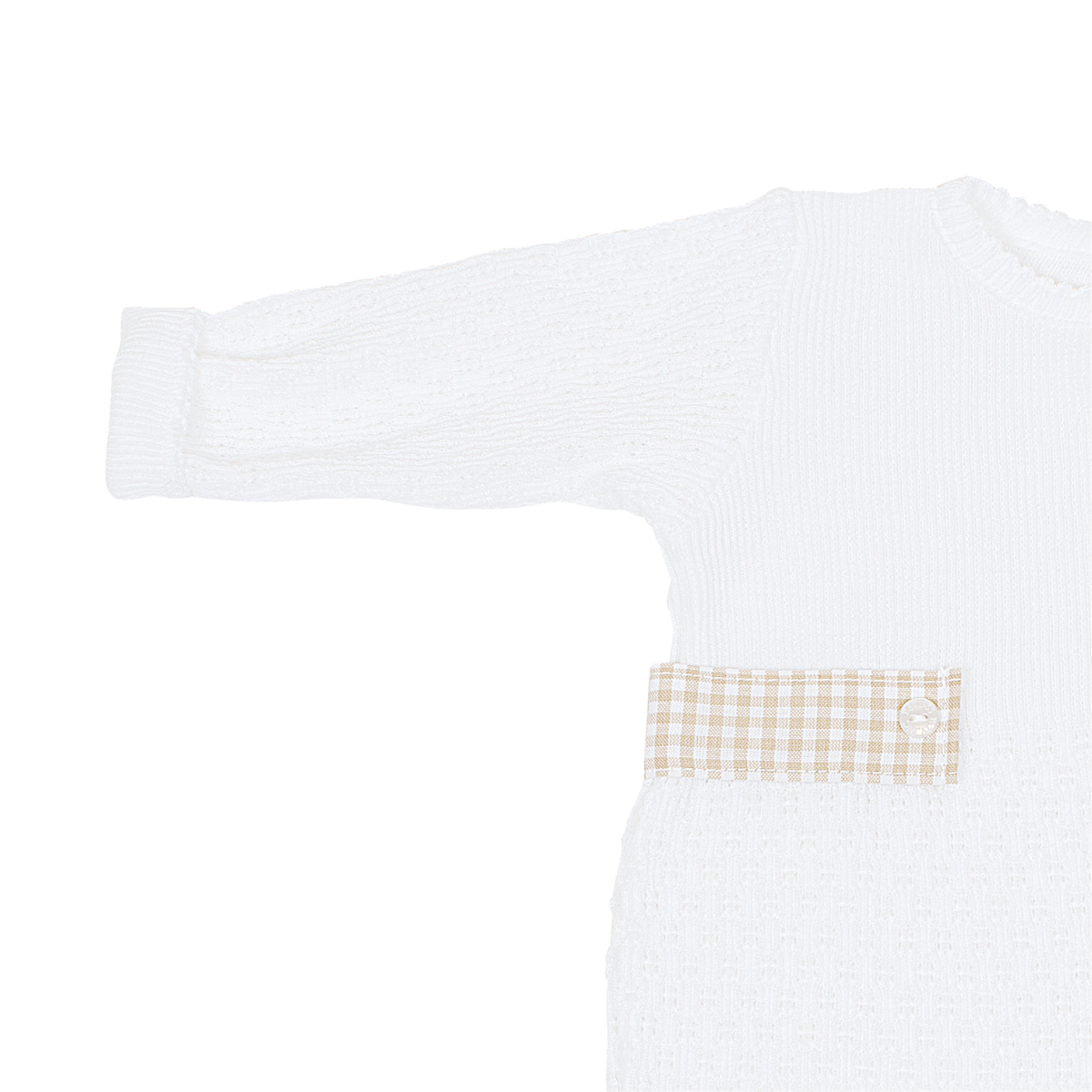 PatyKnit™ Long Sleeve Romper with Gingham Tabs