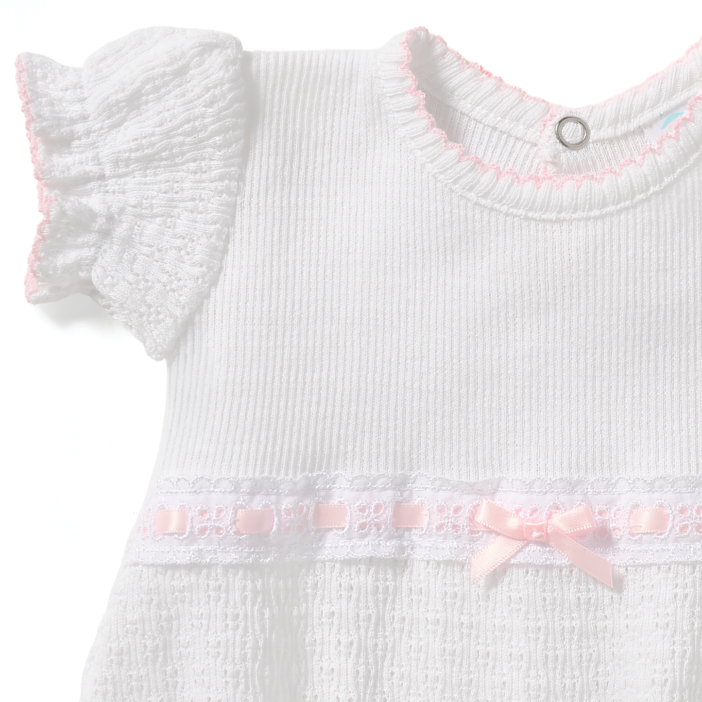Paty Knit Baby Girl Bubble with Eyelet Trim