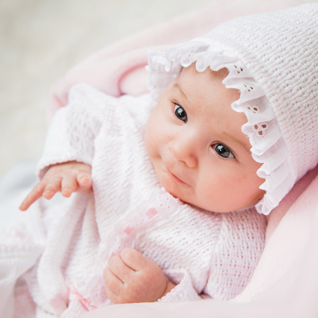 Bonnet with Eyelet Trim