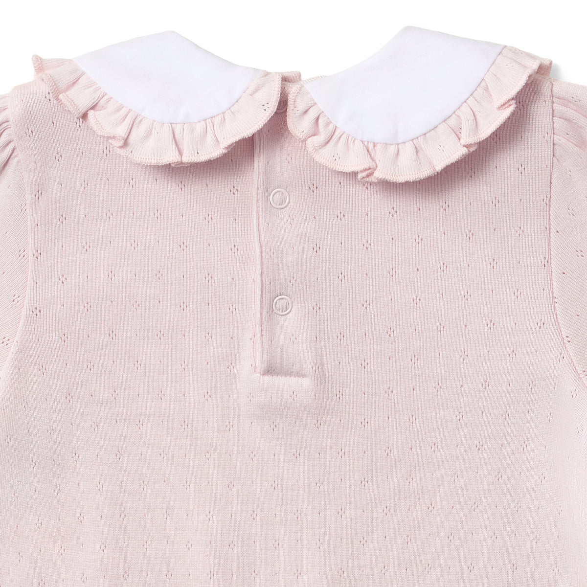 Paty Organic Cotton Pointelle Knit Romper with Ruffle Collar