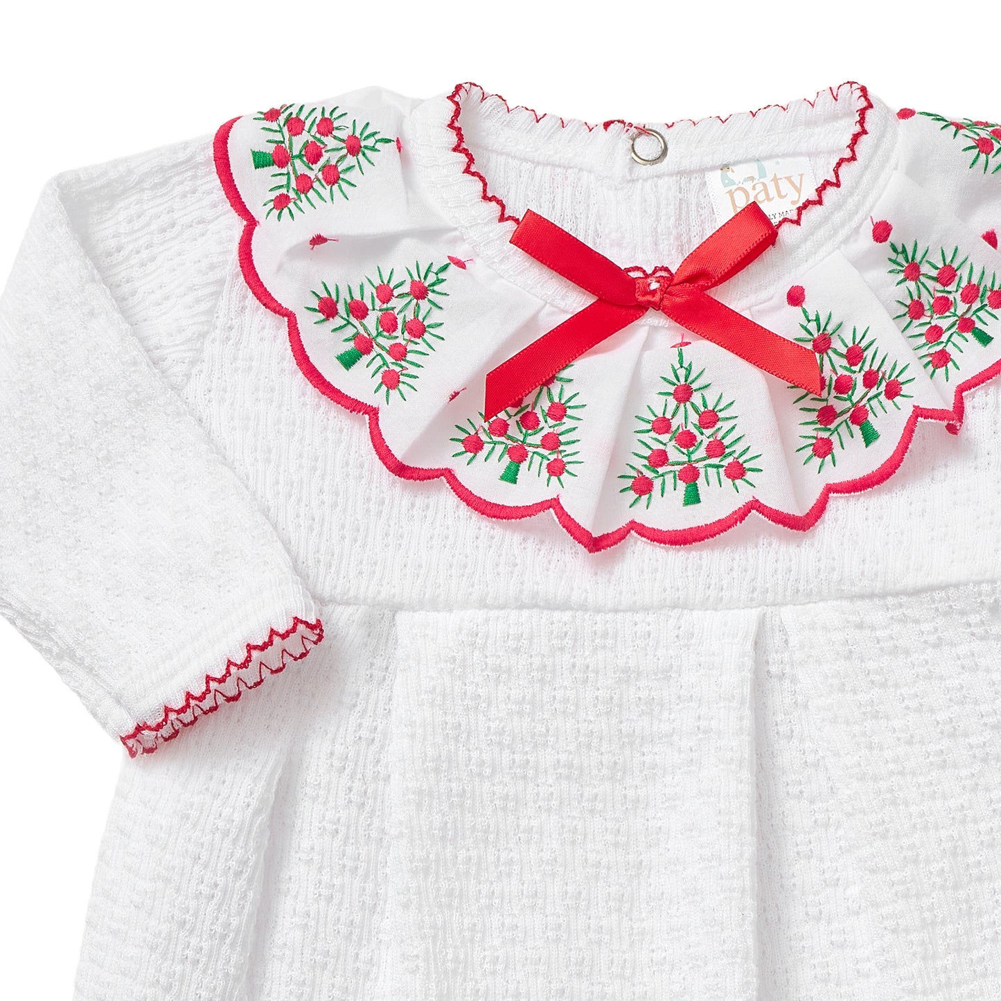 Paty Knit Christmas Footie with Swiss Tree Embroidery