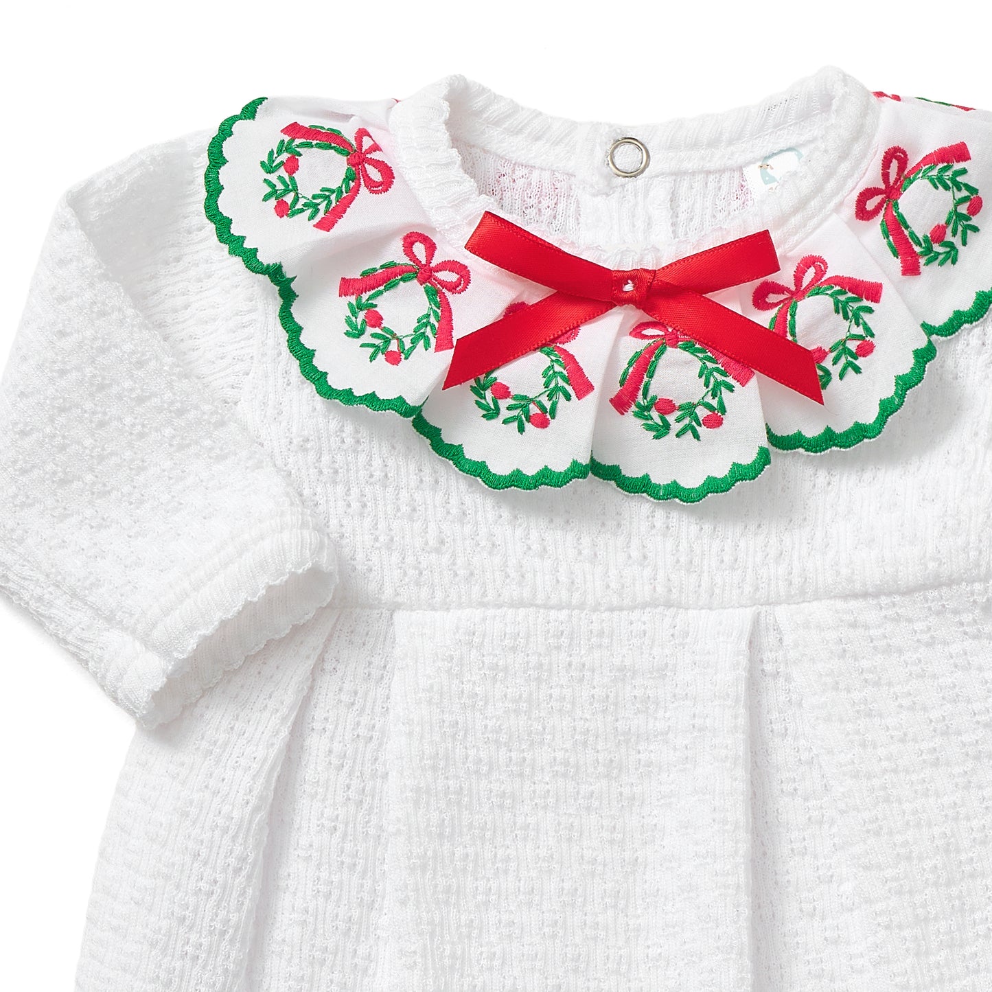 Paty Knit Christmas Footie with Wreath Trim