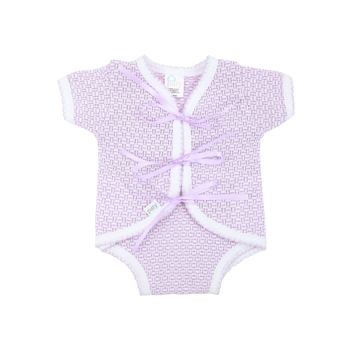 PatyKnit™ Ribbon Tie Onesie with Built-In Diaper Cover