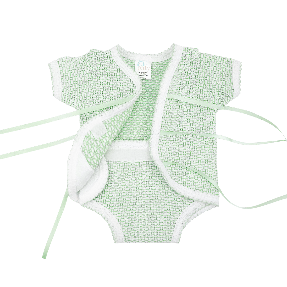 Paty Knit Solid Color Ribbon Tie Onesie