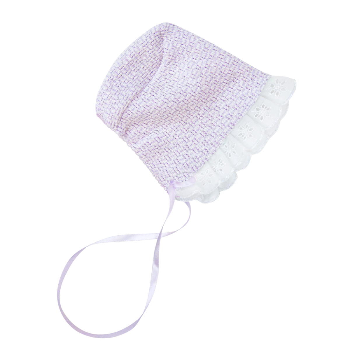 Paty Knit Solid Color Bonnet with Eyelet Trim
