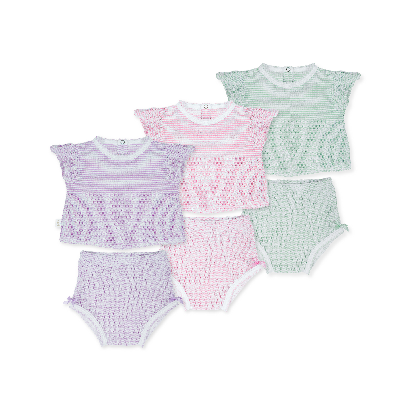 Paty Knit Flutter Sleeve Diaper Set with Bows