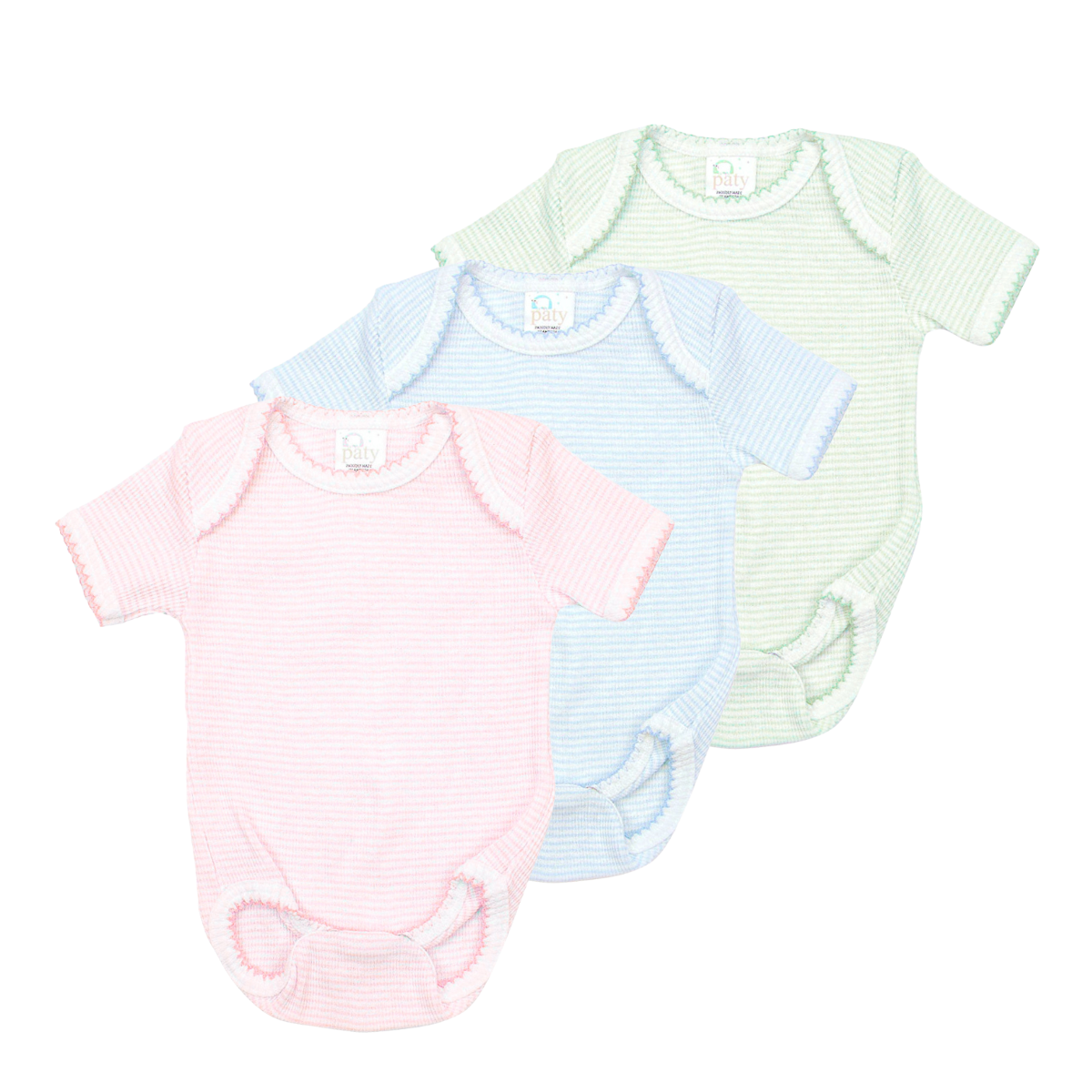 Paty Knit Short Sleeve Baby Bodysuit – Classic Lap Shoulder Onesie in Solid Colors