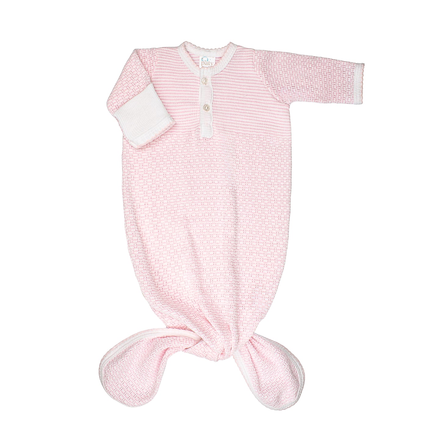 Paty Knit Knotted Gown with Placket in Pink and Blue for Newborn