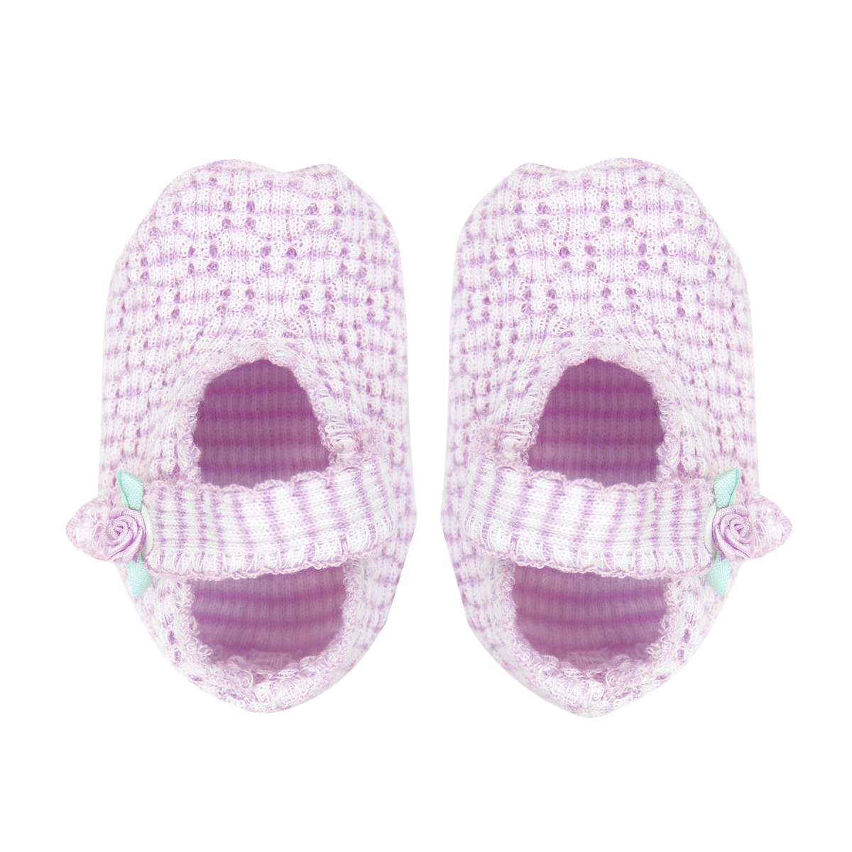 Paty Knit Solid Color Crib Shoes with Rosettes