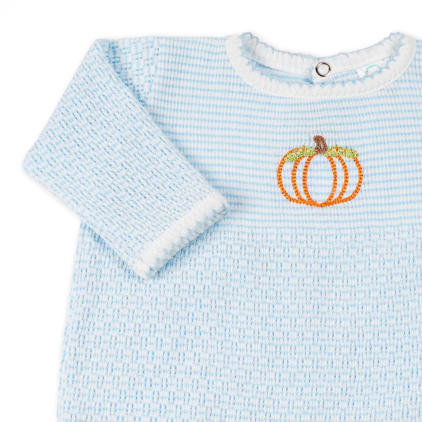 Paty Knit Long Sleeve Solid Color Romper with Pumpkin Embroidery