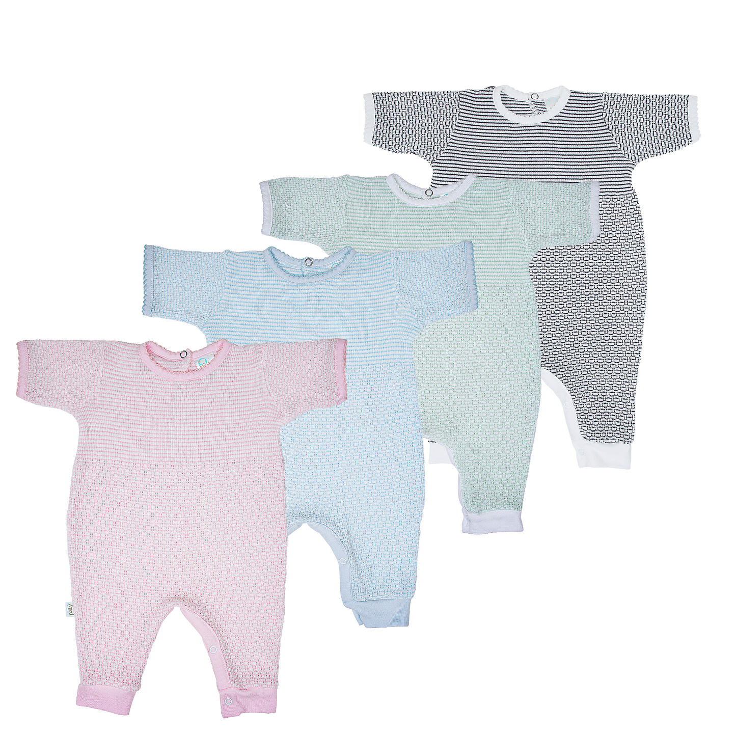 Paty Knit Solid Color Short Sleeve Romper with Pima Trim