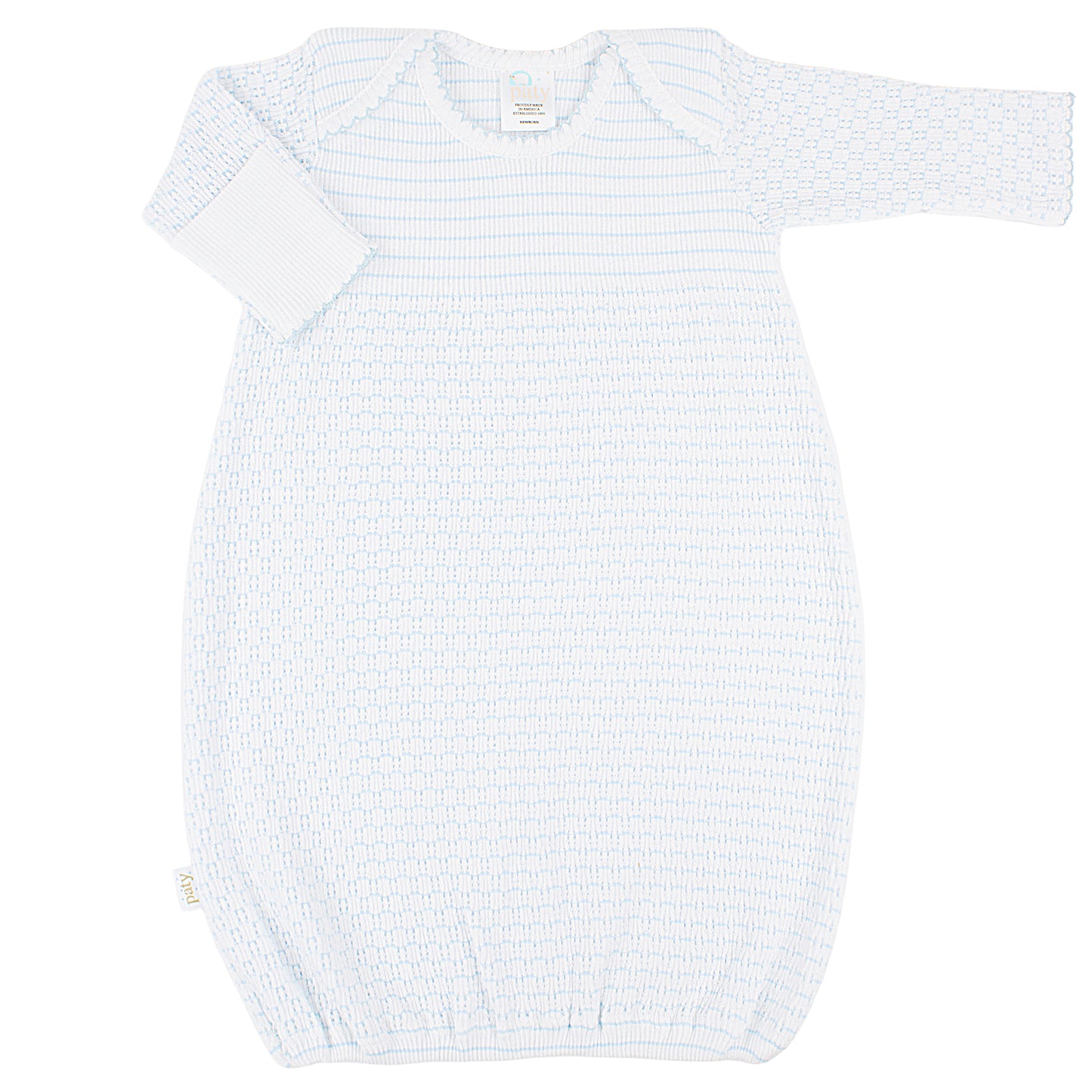 Paty Knit Overlap Shoulder Pinstripe Gown, No Bow
