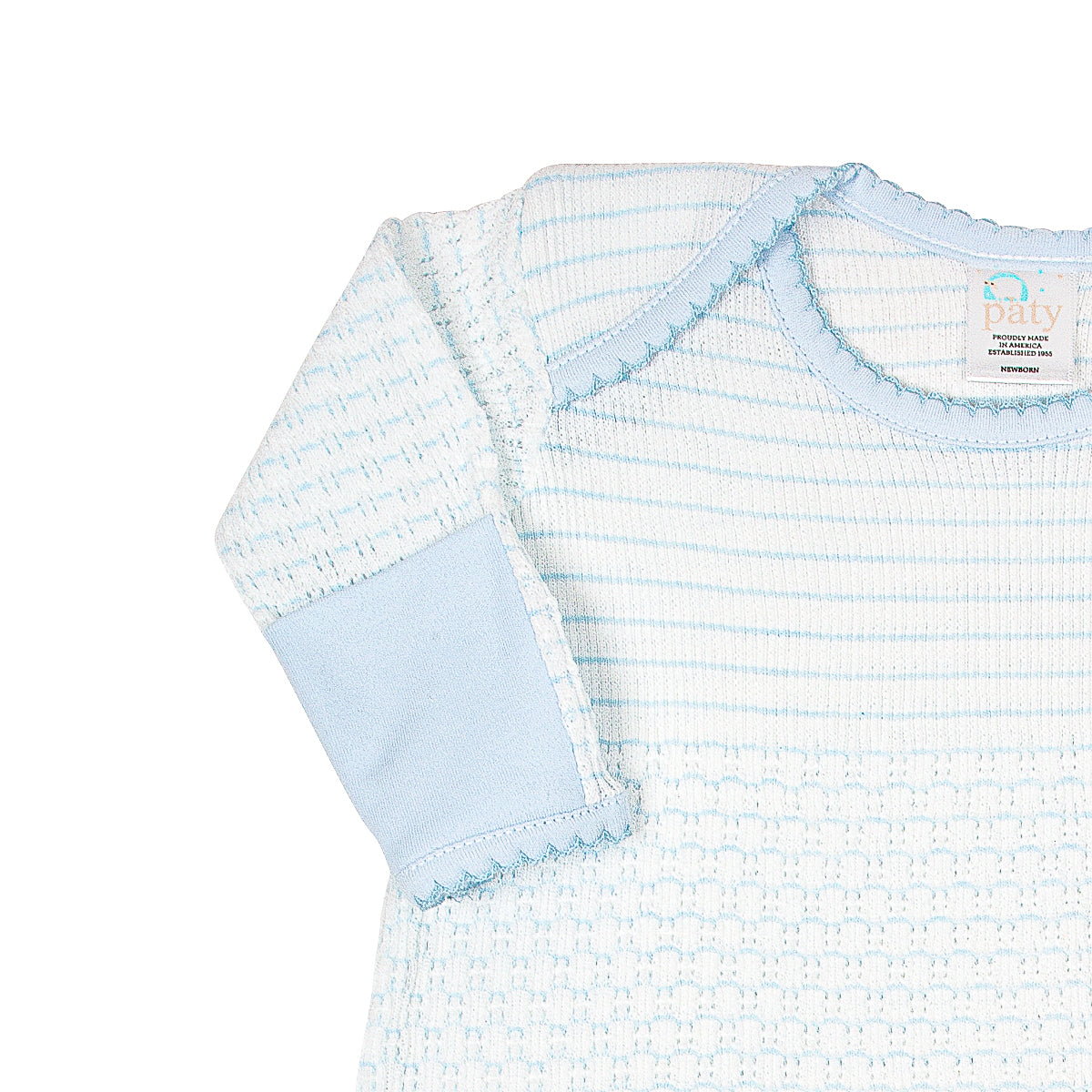 Paty Knit Overlap Shoulder Pinstripe Gown with Pima Trim