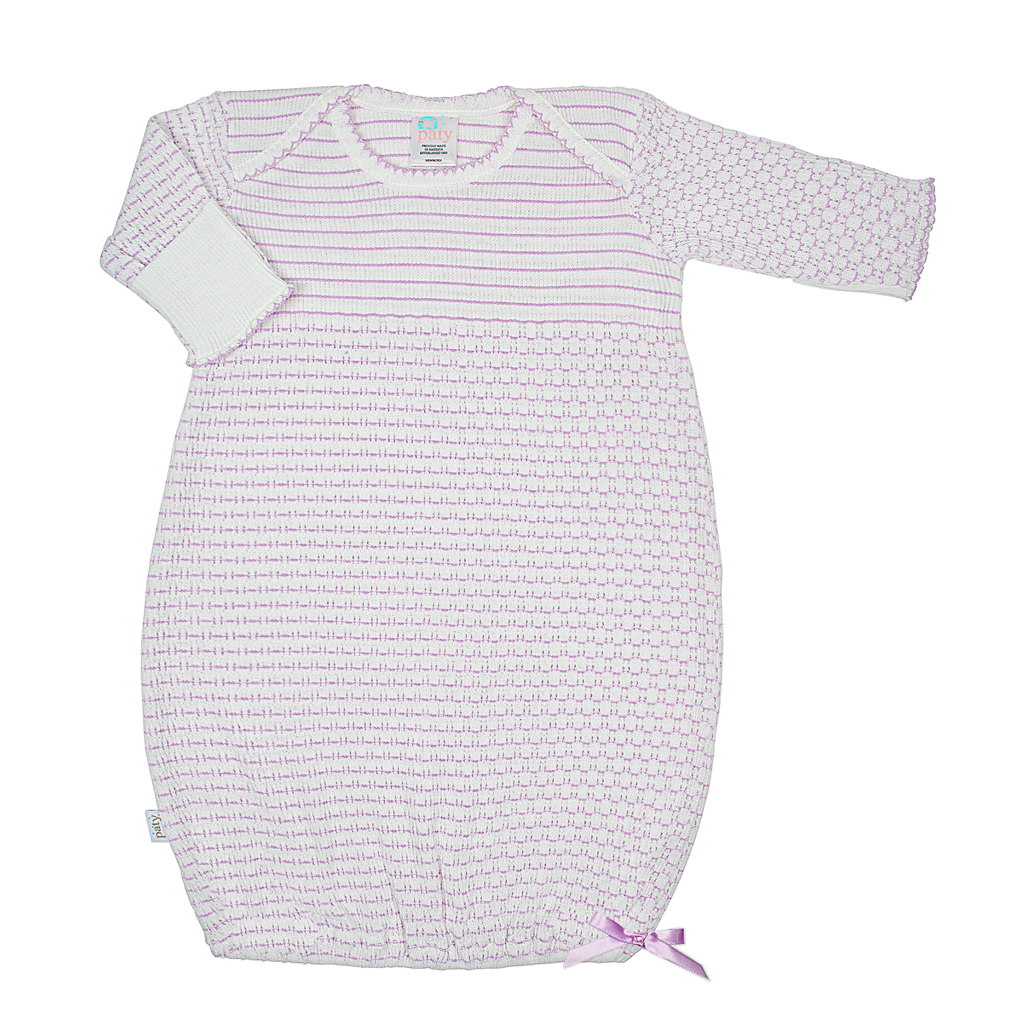 Paty Knit Overlap Shoulder Gown, (Pinstripe with Bow) #315