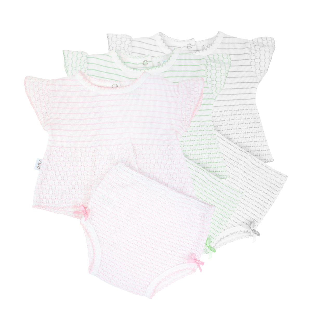 Paty Knit Flutter Sleeve Diaper Set with Bows