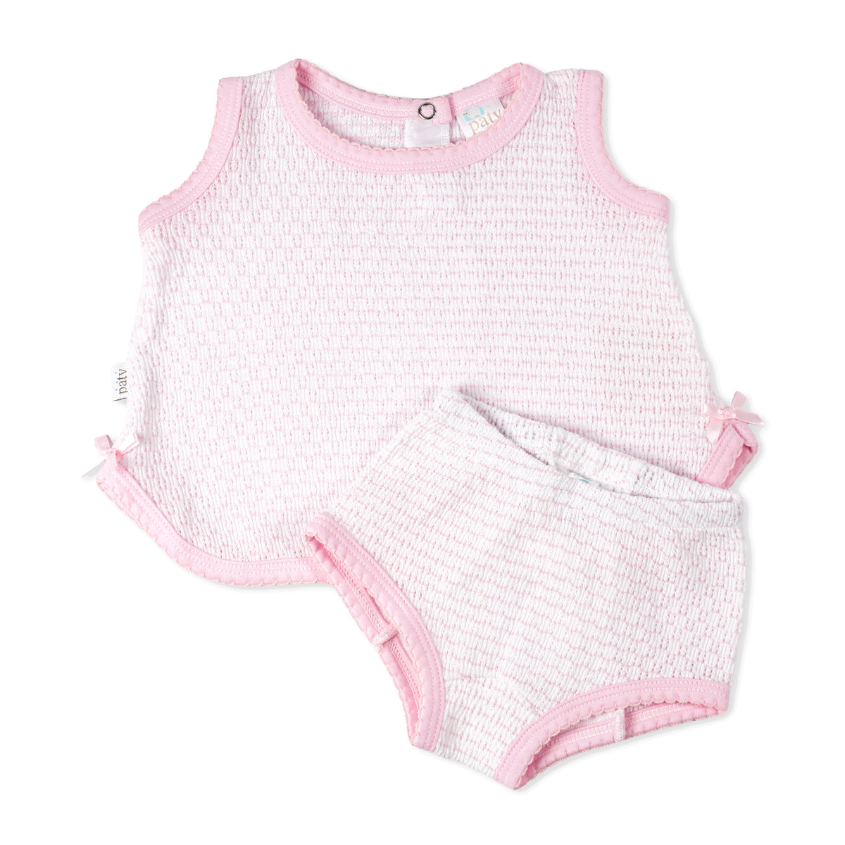 PatyKnit™ Pinstripe Sleeveless Diaper Set with Pima Trim