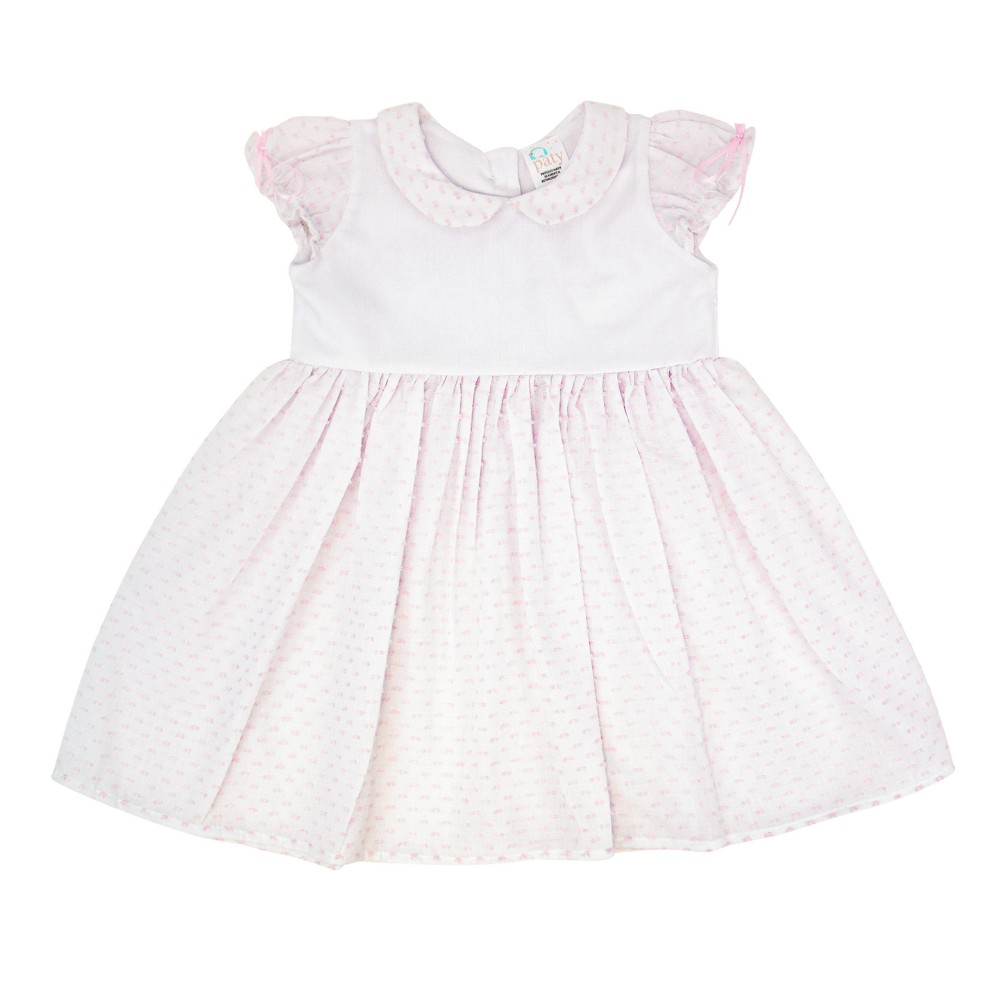 Paty Baby Girl Swiss Dot Cotton Dress with Peter Pan Collar