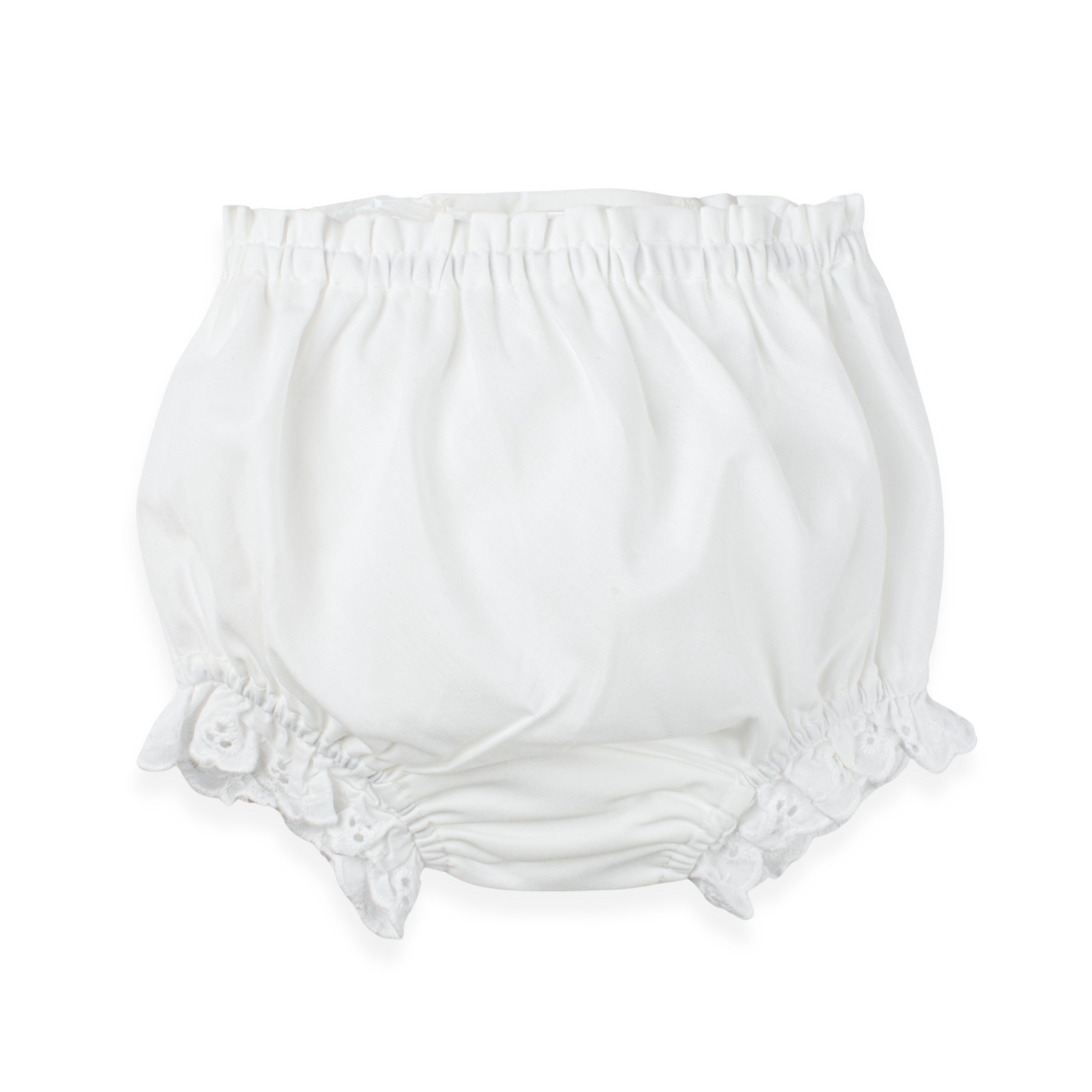 White Cotton Batiste Baby Diaper Cover with Eyelet Ruffle