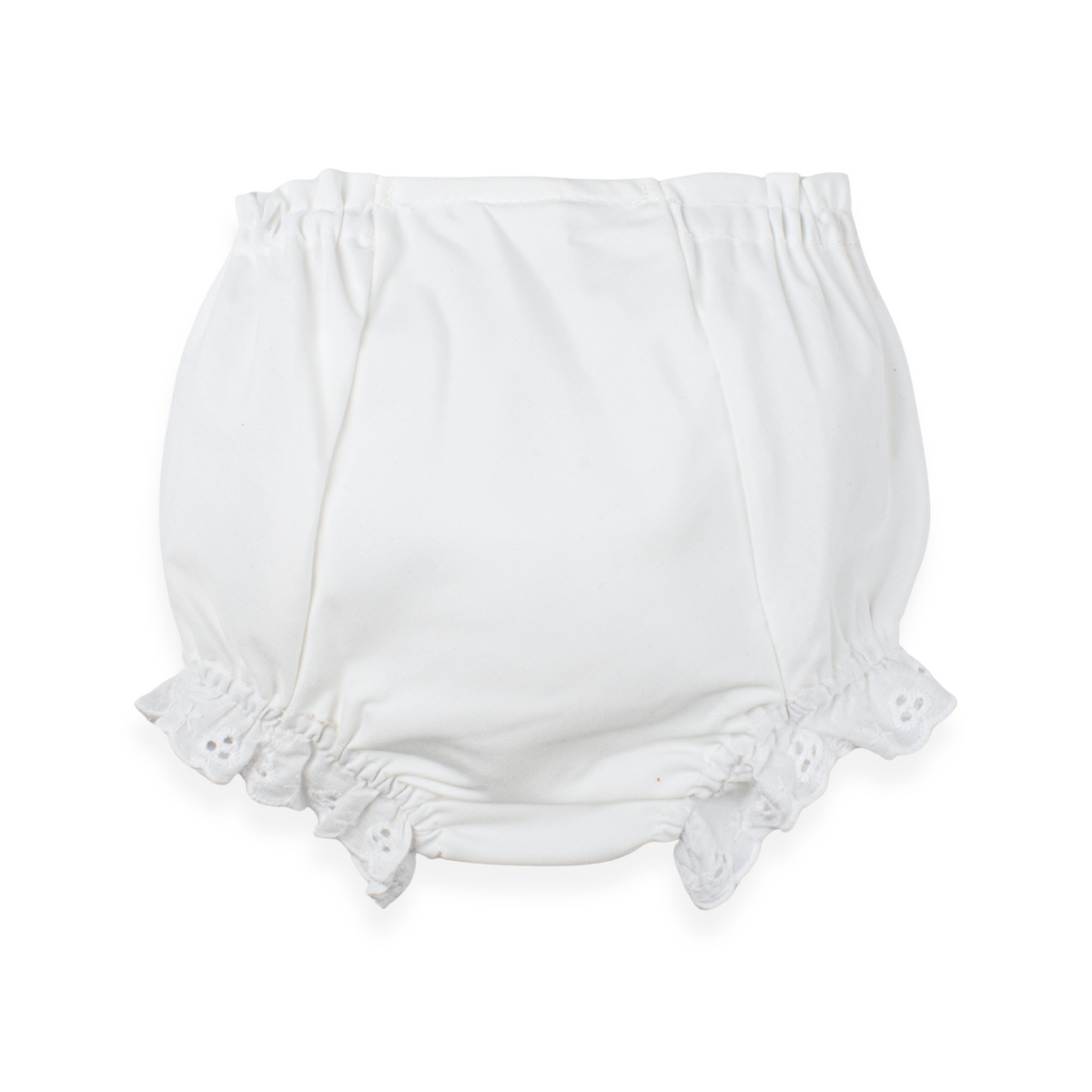White Cotton Batiste Baby Diaper Cover with Eyelet Ruffle