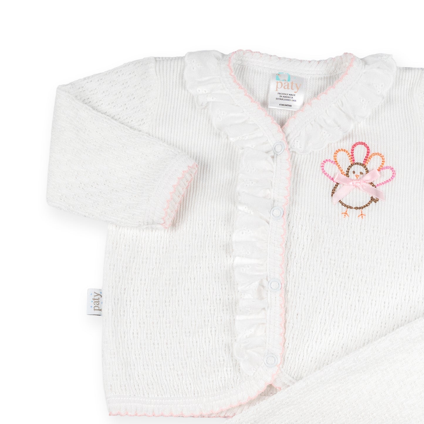 PatyKnit™ Long Sleeve Eyelet Legging Set with Turkey Embroidery