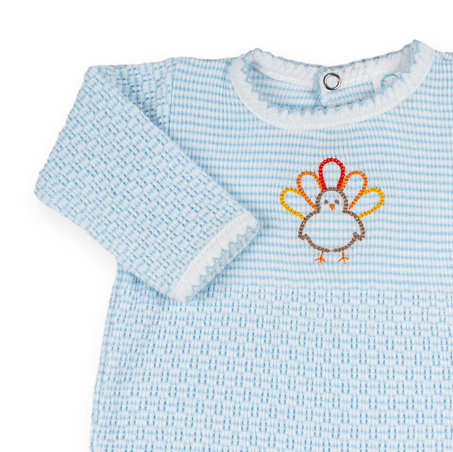 PatyKnit™ Long Sleeve Solid Color Romper with Turkey Embroidery