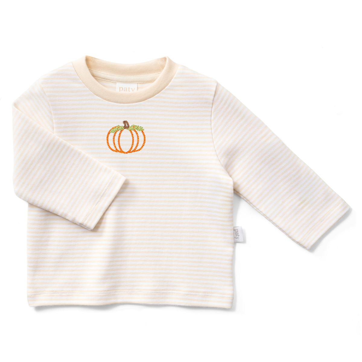 Paty Organic Cotton Long Sleeve Striped Pumpkin Embroidery T-Shirt