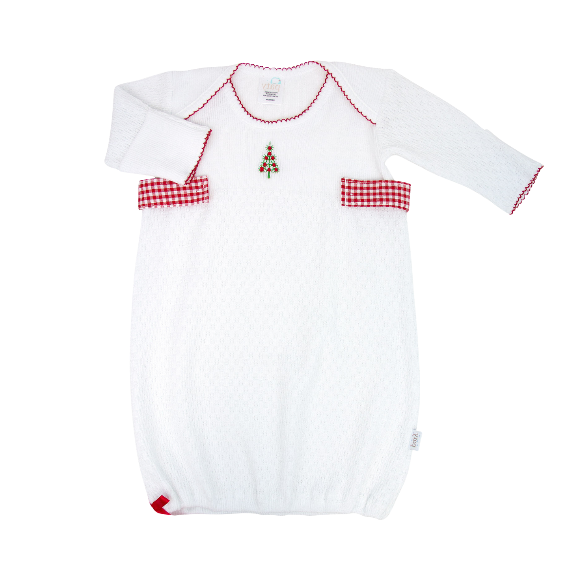 Overlap Gown with Gingham Tabs & Christmas Tree Monogram