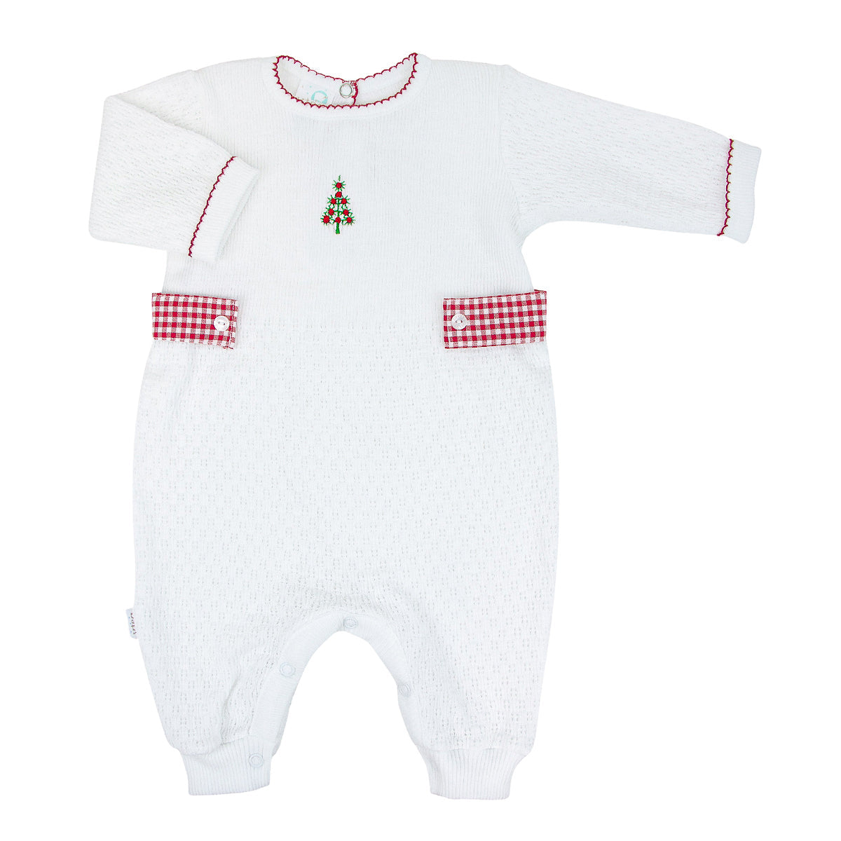 Paty Knit Embroidered Christmas Tree Romper with Side Tabs