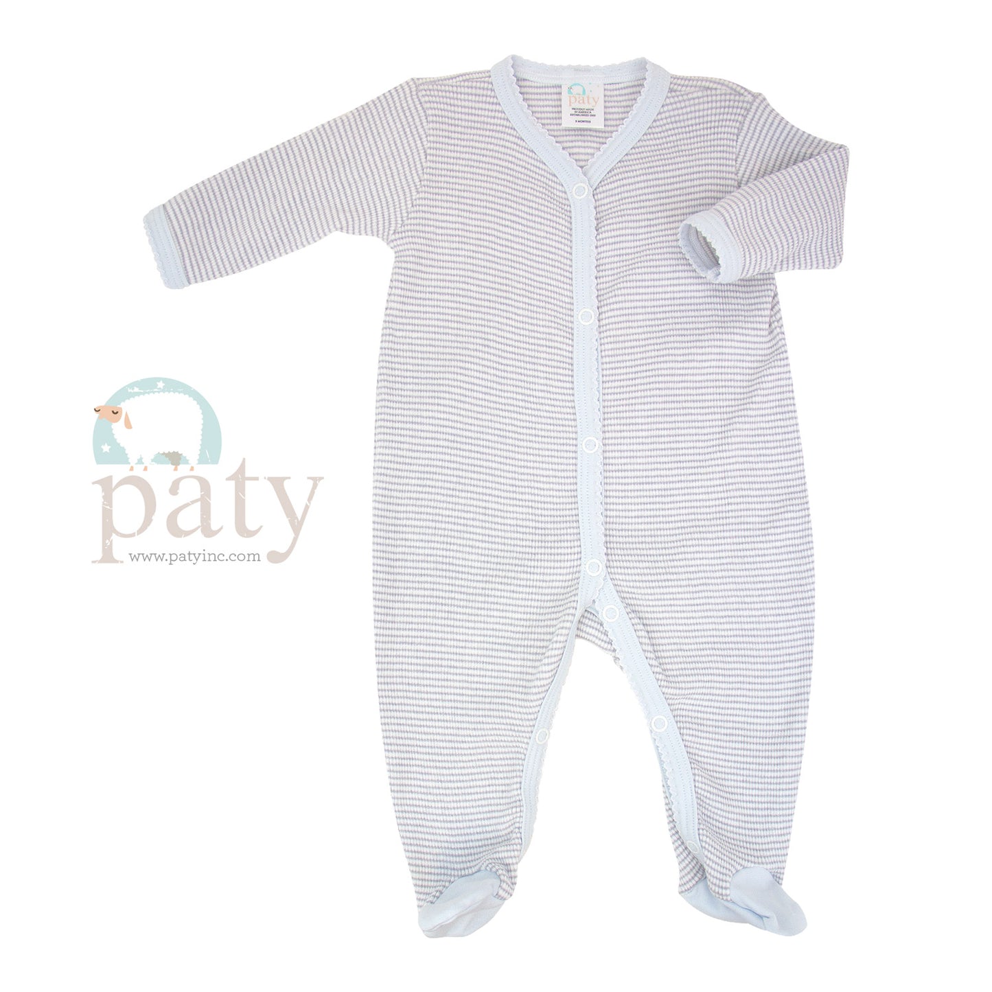 Grey with Blue Trim Paty Rib Knit Footie