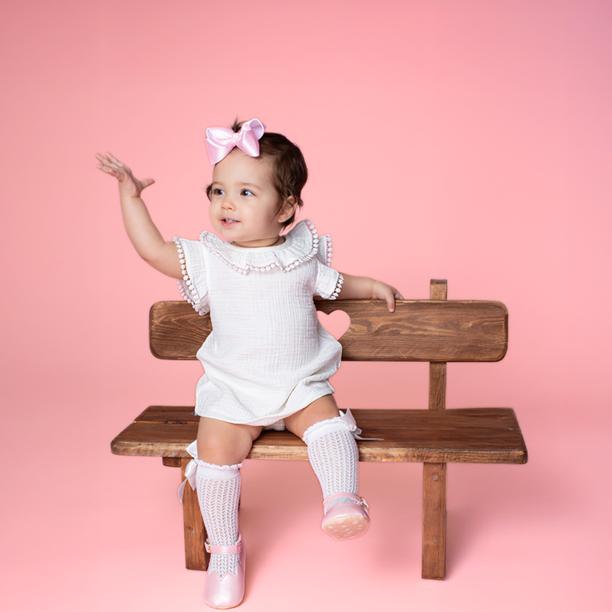 Paty Organic Cotton Muslin Dress & Bloomers Set with Pom Trim