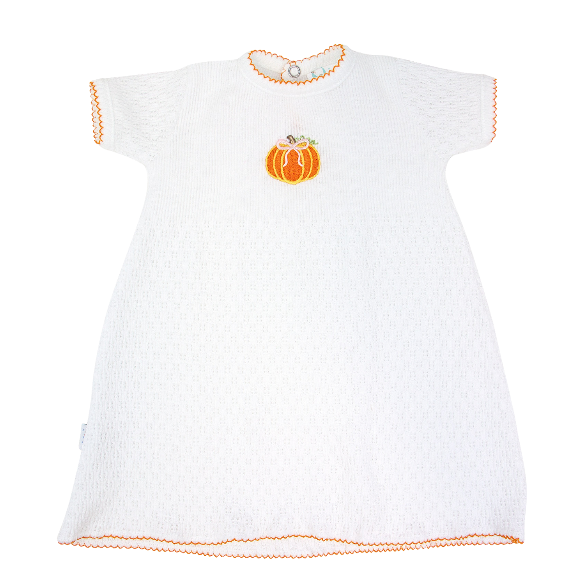 White Knit Dress w/ Pumpkin Embroidery #103SSG-PKN