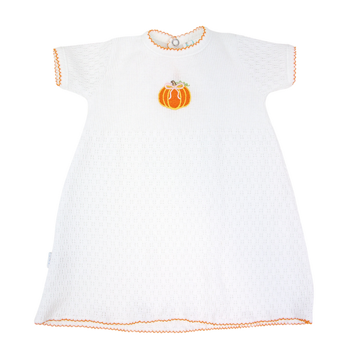 White Knit Dress w/ Pumpkin Embroidery #103SSG-PKN