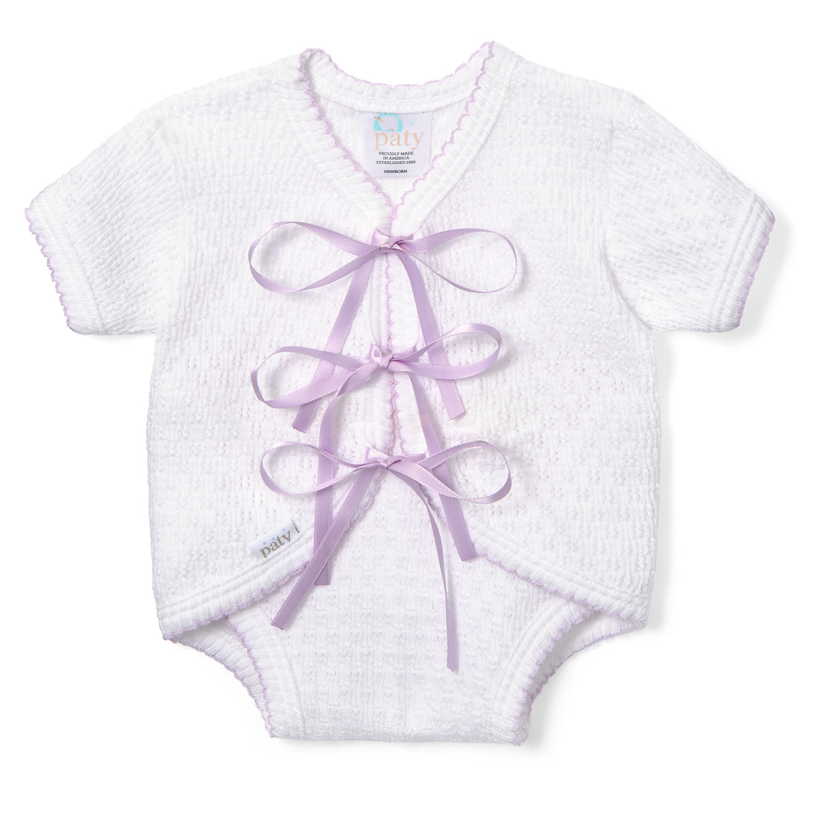 PatyKnit™ Ribbon Tie Onesie with Built-In Diaper Cover